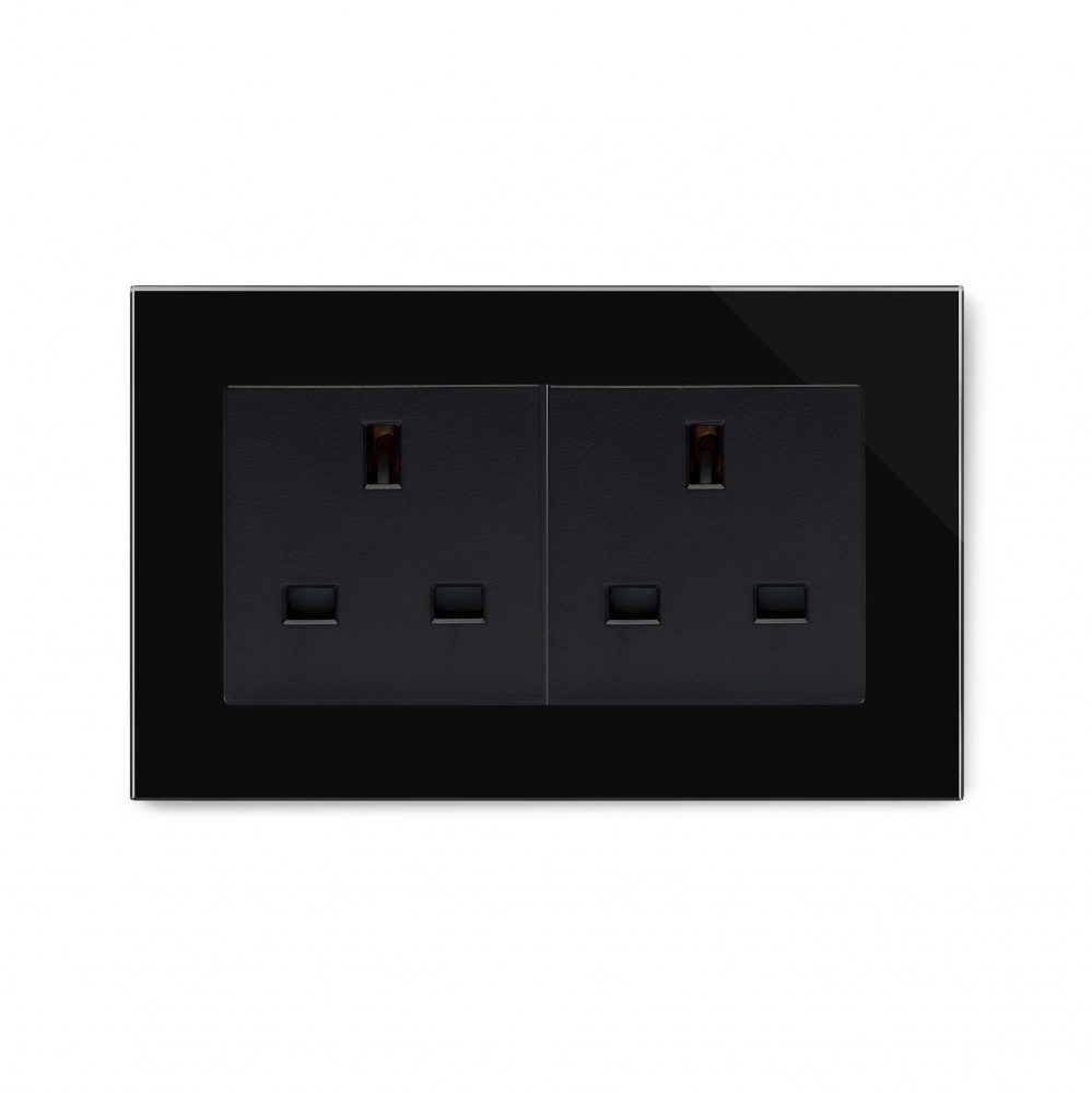 Crystal PG 13A Double Plug Unswitched Socket Black RetroTouch